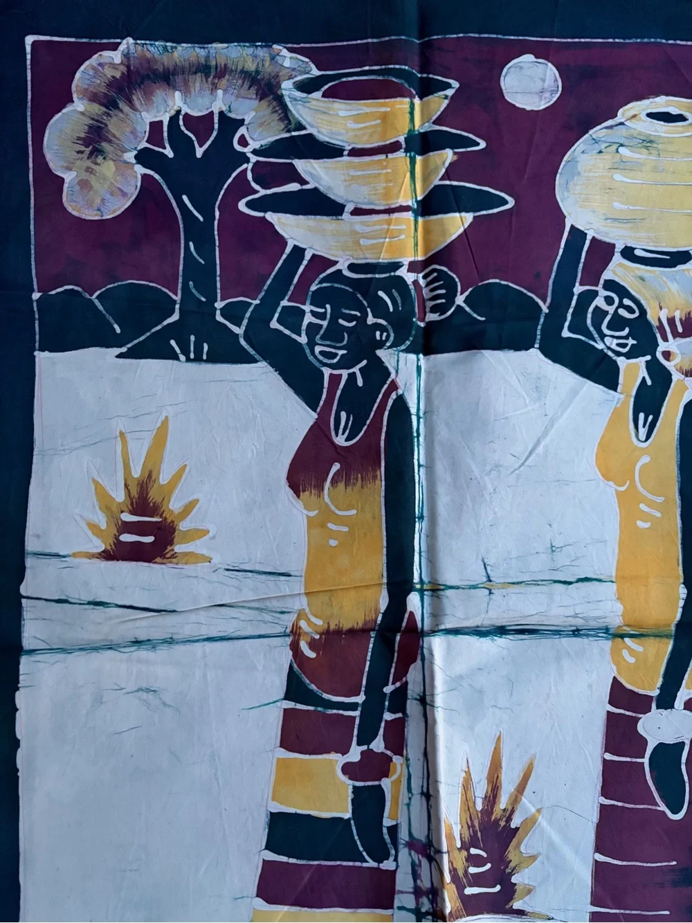 Handmade African-Inspired Wall Tapestry in Burgundy, Yellow & Black